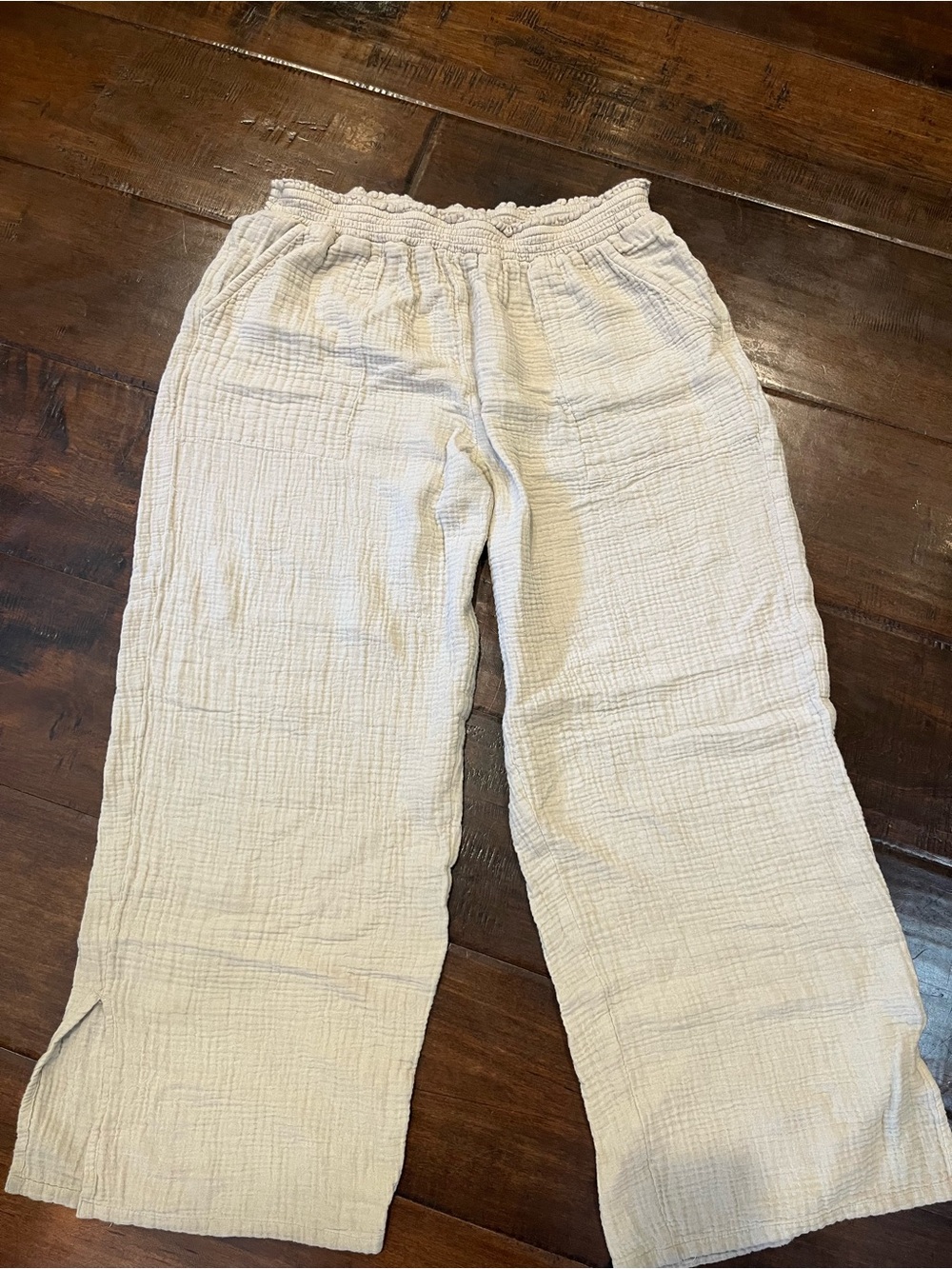 BeachLunchLounge Cotton Wide Leg Pants Women's Large Beige Pull-On